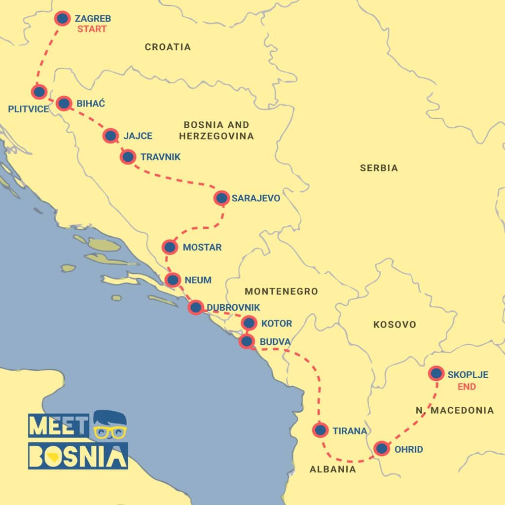Balkan sightseeing on map